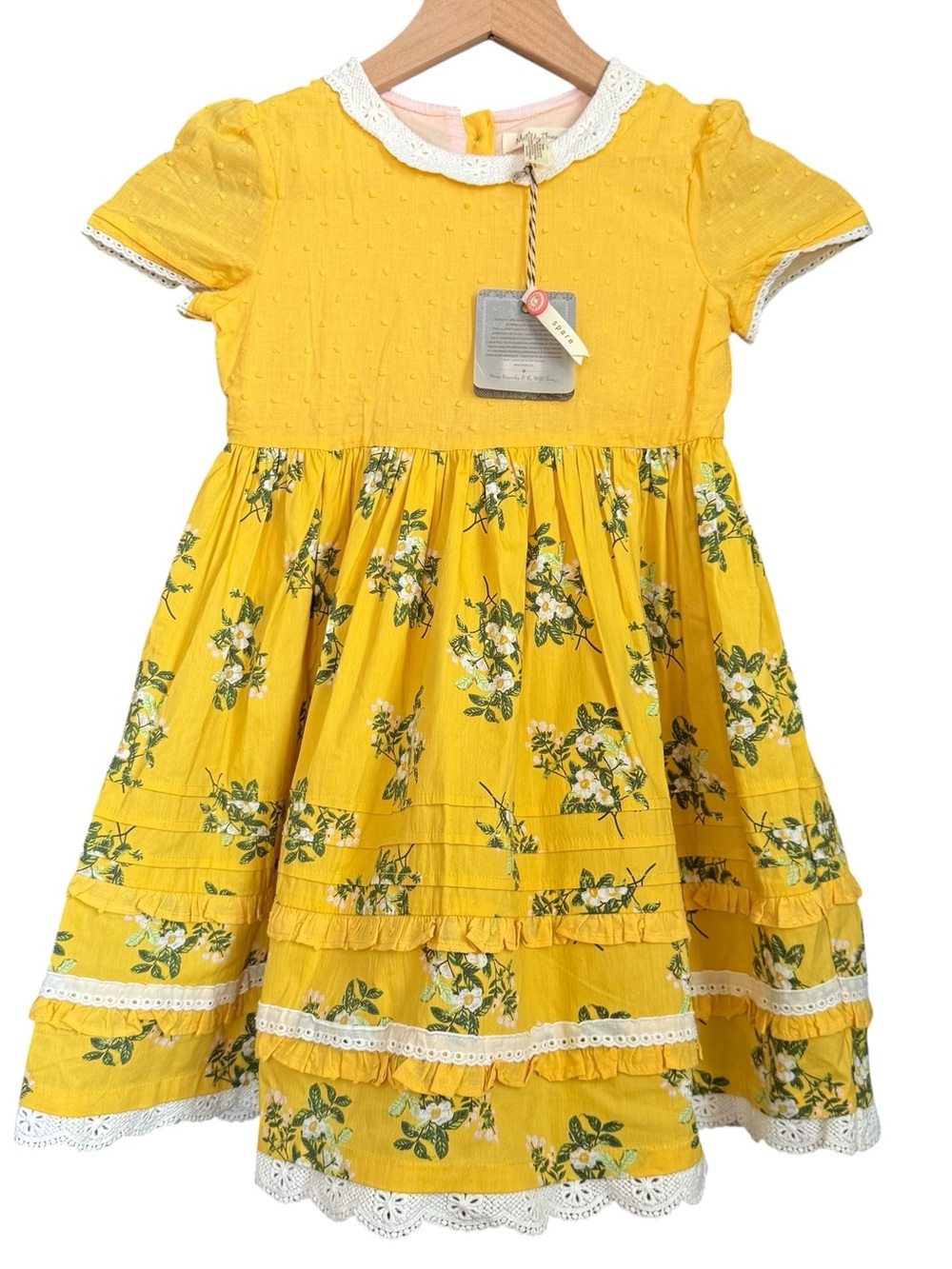 Matilda Jane NWT Yellow Floral Lace-Trim Tiered Girls' Dress with Button Back - Picture 1 of 15